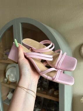 Pastel Pink Classic Strappy Block Heel Sandals